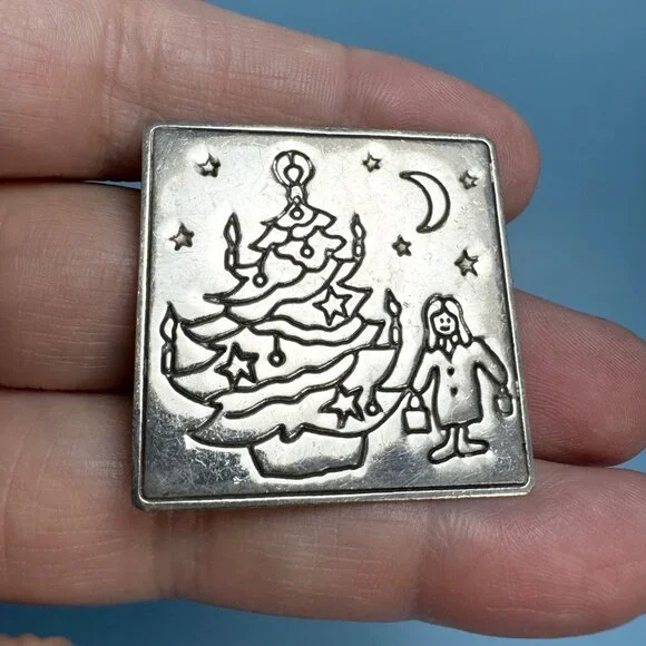 VTG Sterling Silver 925 Christmas Tree Starry Night Brooch Size 1.25'' Length